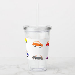 Vaso Acrílico Mini coches multicolores en blanco
