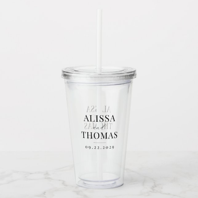 Vaso Acrílico Minimalista Boda moderno negro y blanco (Anverso)