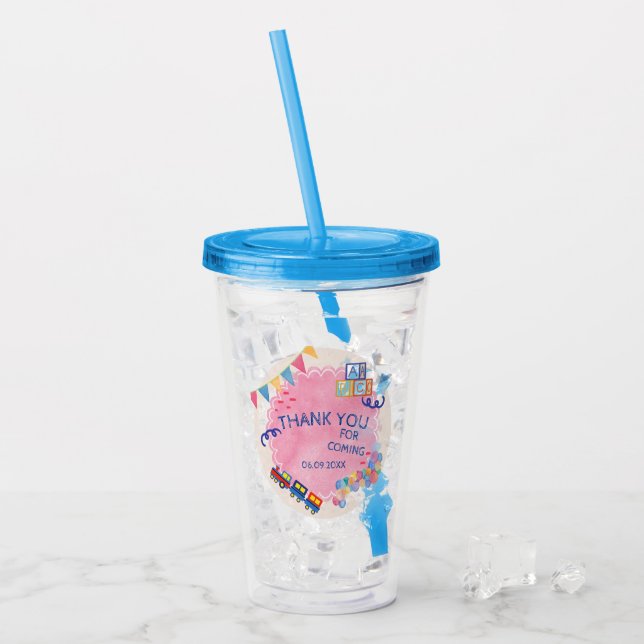 Vaso Acrílico Mínimo de niños acuarela Tema Cuto Fiesta de cumpl (Anverso (hielo))