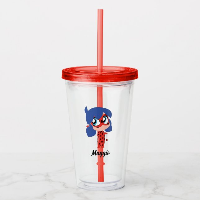 Vaso Acrílico Miracularmente Ladybug Chibi Birthday Party Favor (Anverso)