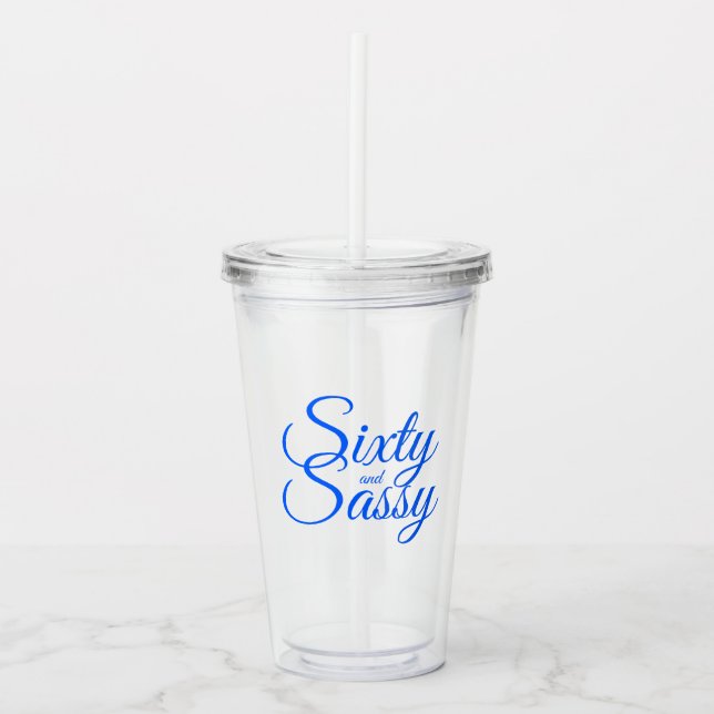 Vaso Acrílico Moda Azul Brillante Script Sesenta Agradables cump (Anverso)