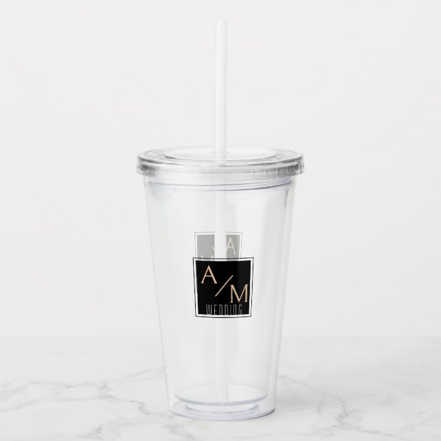 Vaso Acrílico Moda boda Monograma Blanco (Anverso)