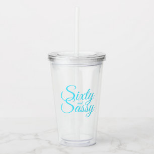 Vaso Acrílico Moda Brillante Guión Azul Sesenta Sassy 60 cumplea