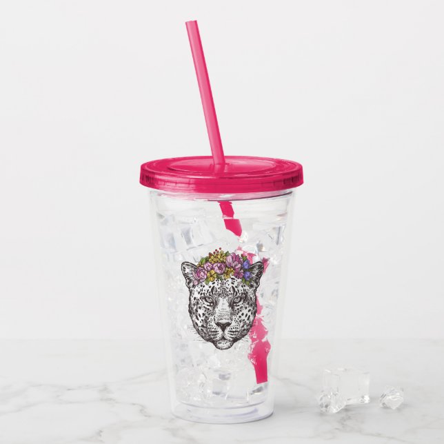 Vaso Acrílico Moda del Hippie del leopardo (Anverso (hielo))