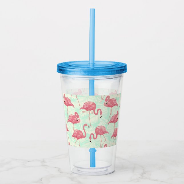Vaso Acrílico Moda Preppy Patrón Elegante Flamingo Rosa (Anverso)