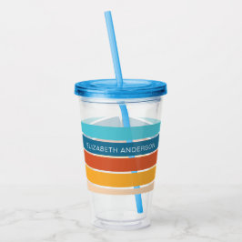 Vaso Acrílico Modernas franjas de atardecer retro personalizadas