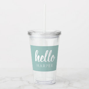 Vaso Acrílico Moderno, Minimal, Verde Y Blanco Hola Y Usted Nomb