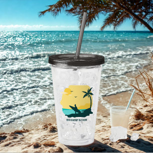 Vaso Acrílico Moderno Personalizado Texto Verano Surfista Tropic