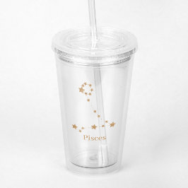 Vaso Acrílico Moderno Rótulo Zodiaco Gold Pisces | Agua de eleme