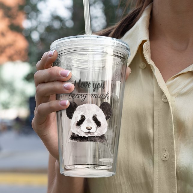 Vaso Acrílico Moderno Te Amo Mucho Panda Blanco Y Negro (Subido por el creador)