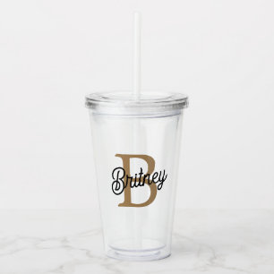 Vaso Acrílico Moderno y elegante nombre de monograma Black Gold