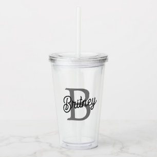 Vaso Acrílico Moderno y elegante nombre de monograma guión gris