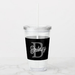 Vaso Acrílico Moderno y elegante nombre de monograma guión gris