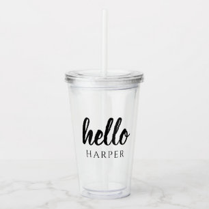 Vaso Acrílico Moderno Y Mínimo Negro Y Blanco Hola Y Usted Nombr