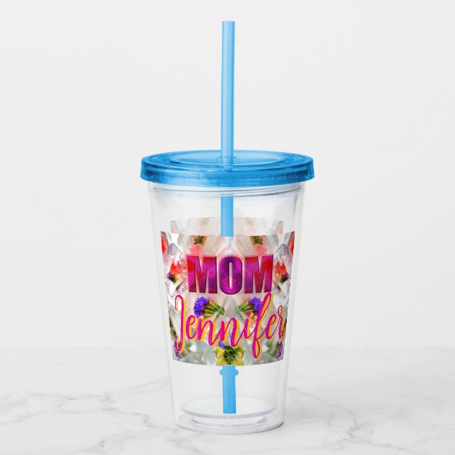 Vaso Acrílico 'Mom-Boss-Fire' – Diseño floral en cubos  (Anverso)