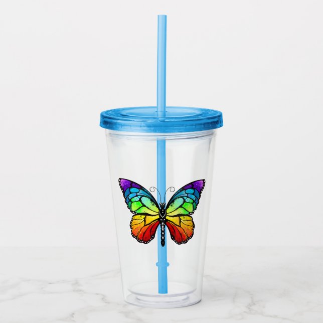 Vaso Acrílico Monarca de mariposa arcoiris (Anverso)