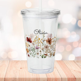 Vaso Acrílico Monograma acuarela Bonito de flor silvestre Floral