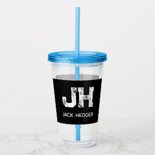 VASO ACRÍLICO MONOGRAMA DE DOS LETRAS BLANCO MINIMALISTA NOMBRE