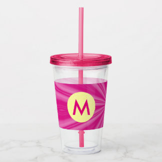 Vaso Acrílico Monograma de explosión solar brillante rosa calien
