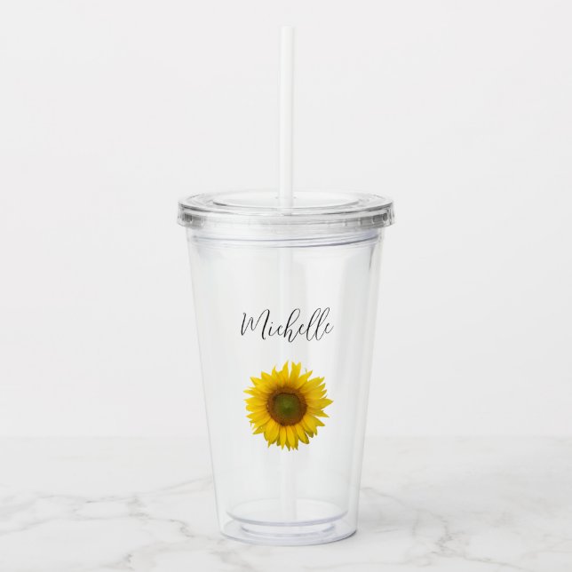 Vaso Acrílico Monograma de girasol amarillo tipografía elegante (Anverso)