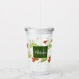 Vaso Acrílico Monograma de hojas de otoño personalizado