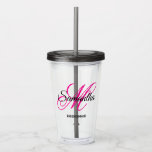 Vaso Acrílico Monograma de la dama de honor negro y rosa calient<br><div class="desc">Un monograma personalizado y jovial con un guión de caligrafía elegante emparejado en rosa caliente y negro. Crea tu propia bonito acrílica tumbler gracias regalo para una dama de honor por la ducha de novia o la noche de soltera. Personalizar los colores del tipo de letra para que coincidan con...</div>
