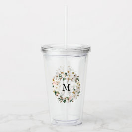 Vaso Acrílico Monograma de la Wreath de la Magnolia Rubor y Whit