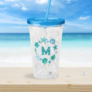 Vaso Acrílico Monograma de marejadas azules y pez estrella del o