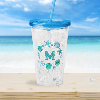 Vaso Acrílico Monograma de marejadas azules y pez estrella del o