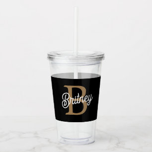 Vaso Acrílico Monograma De Nombre Elegante Moderno En Guión Negr