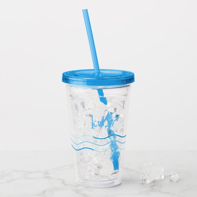 Vaso Acrílico Monograma de ondas azules (Anverso (hielo))