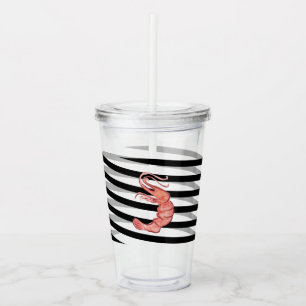 Vaso Acrílico Monograma de rayas de camarones en acuarela