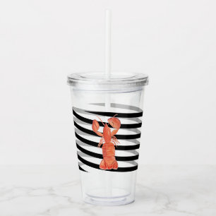 Vaso Acrílico Monograma de Rayas de Langosta en Acuarela