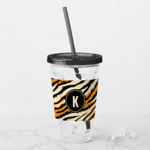 Vaso Acrílico Monograma de rayas de tigre negras y naranjas