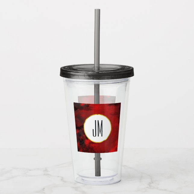 Vaso Acrílico Monograma de resumen negro y rojo moderno (Anverso)