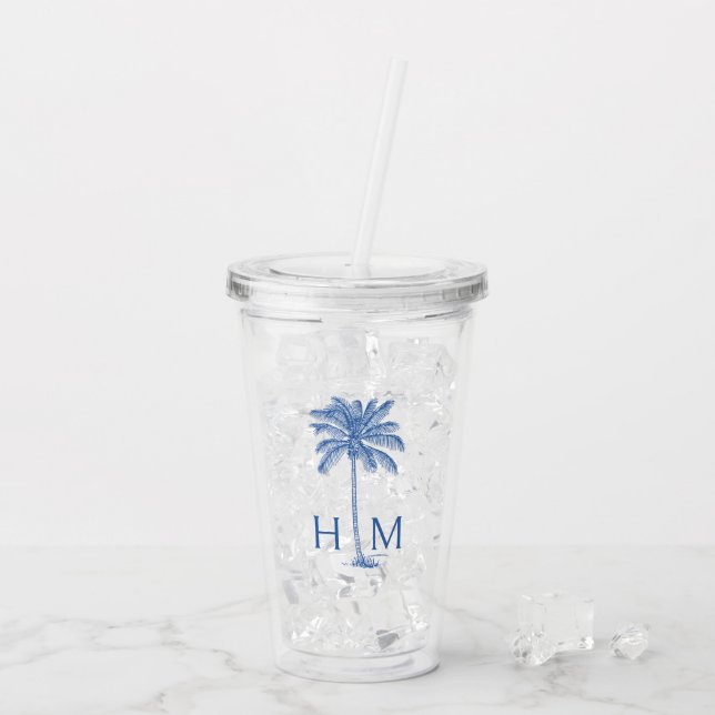 Vaso Acrílico Monograma del árbol de palmas azul Palmetto (Reverso (hielo))