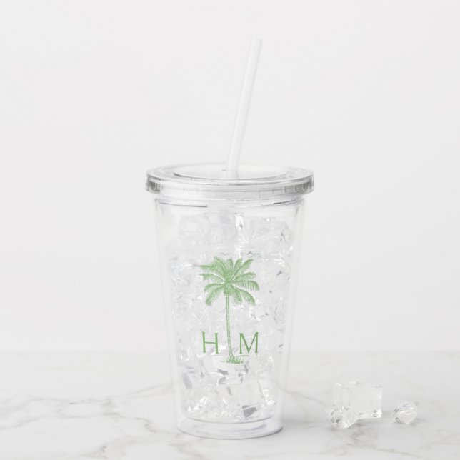 Vaso Acrílico Monograma del árbol de palmas verde (Reverso (hielo))