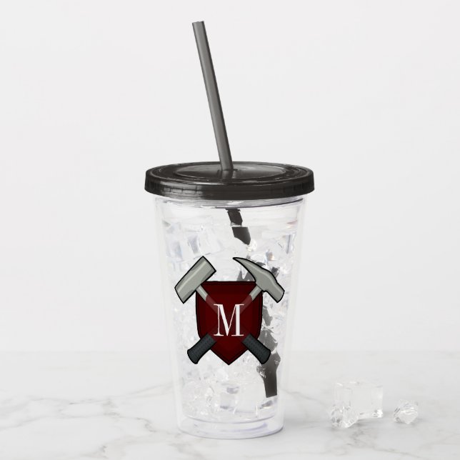 Vaso Acrílico Monograma del geólogo con martillo de rock (Anverso (hielo))