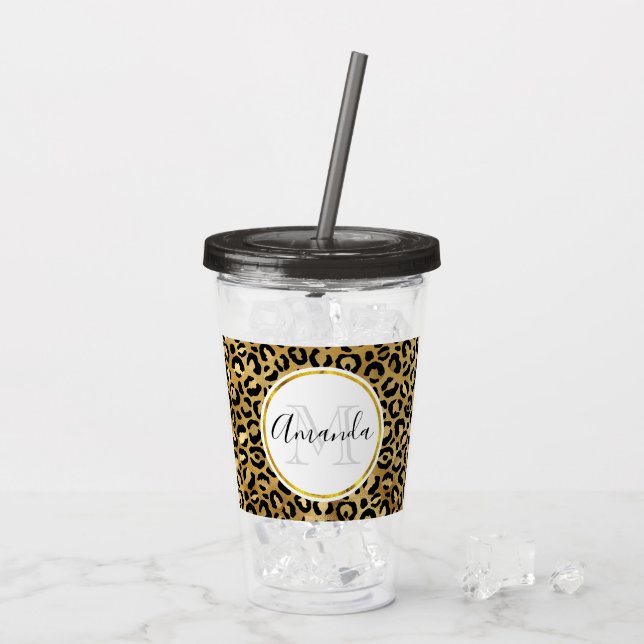 Vaso Acrílico Monograma del patrón de impresión de leopardo salv (Reverso (hielo))