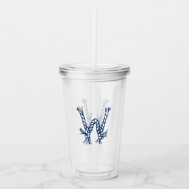 Vaso Acrílico Monograma del personalizado blanco azul con nudos  (Anverso)