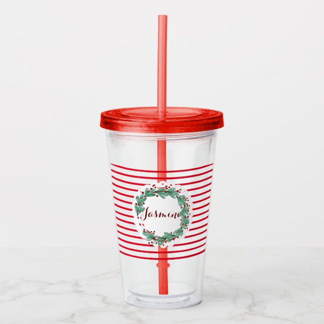 Vaso Acrílico Monograma del Personalizado de guirnaldas de Berry (Anverso)
