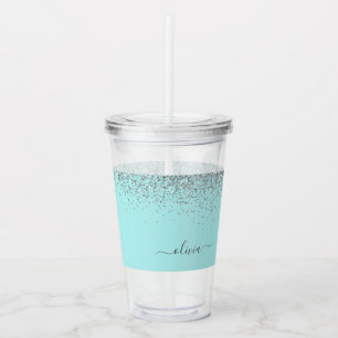 Vaso Acrílico Monograma del Purpurina plateado Verde azulado azu