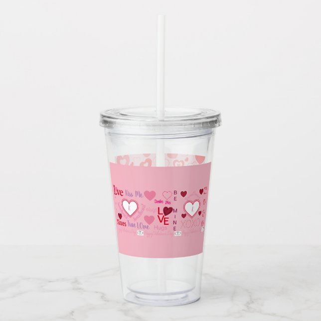 Vaso Acrílico Monograma El día de San Valentín en todas partes - (Anverso)