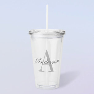 Vaso Acrílico Monograma elegante blanco y gris