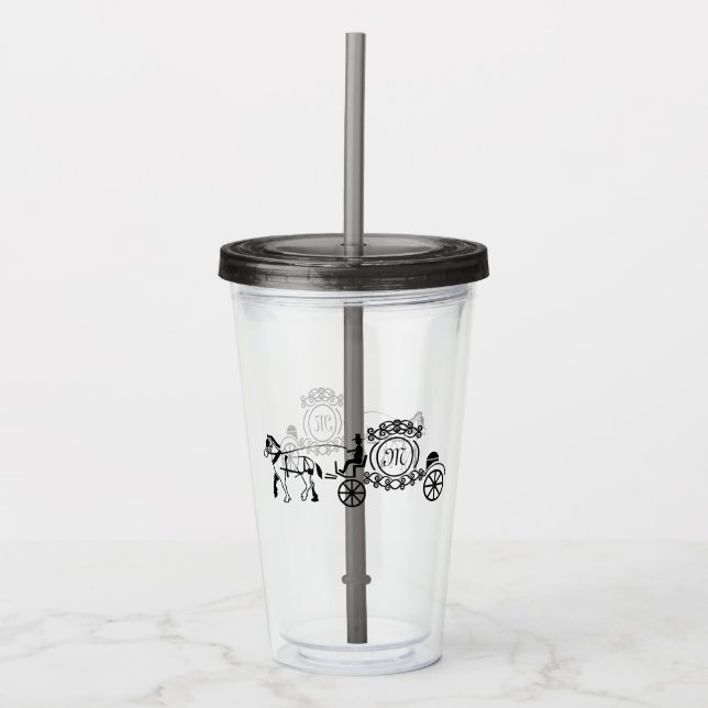Vaso Acrílico Monograma elegante de Boda de caballos dibujado (Anverso)