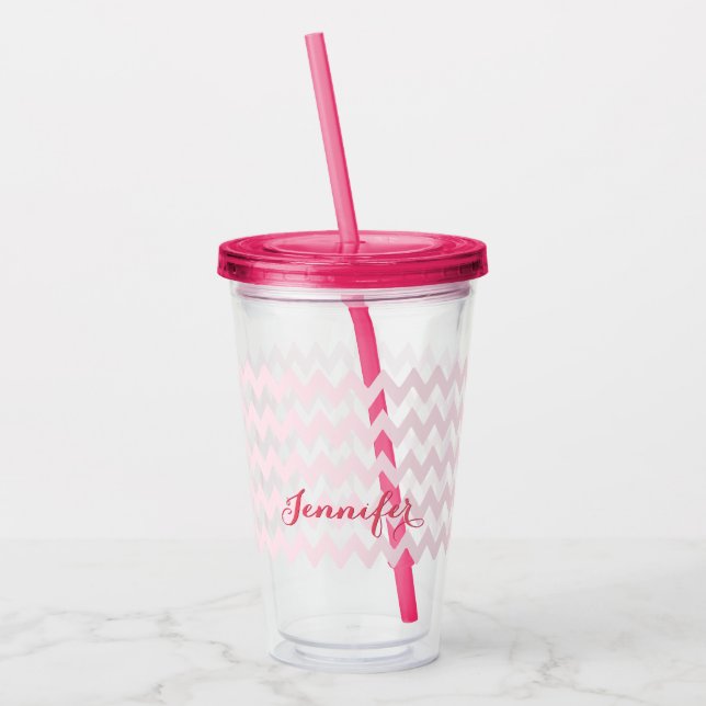 Vaso Acrílico Monograma elegante de diseño rosa personalizado mo (Izquierda)