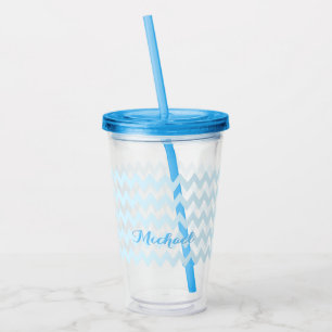Vaso Acrílico Monograma elegante del patrón azul personalizado m