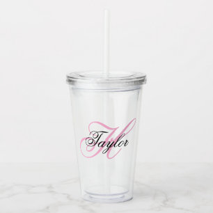 Vaso Acrílico Monograma Elegante Negro y Rosa