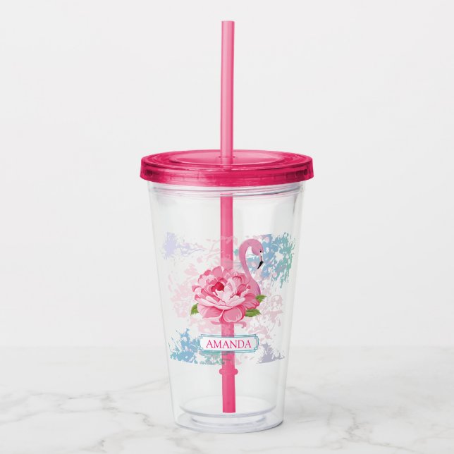 Vaso Acrílico Monograma Flamingo rosa (Anverso)