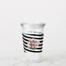 Vaso Acrílico Monograma floral acuarela de la madre de la novia 